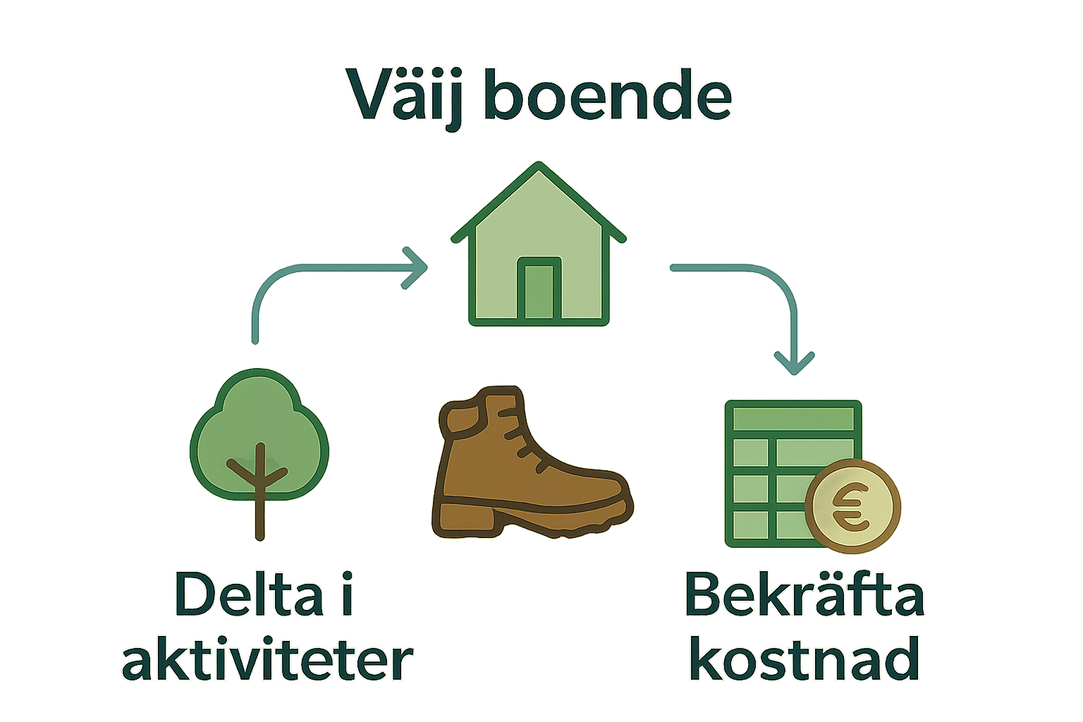 Enkel infographic över boende, aktiviteter och kostnader på en lantlig retreat